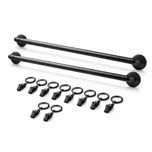 Kit 2 Barres adhésives noires mat incurvée style industriel 40-70 cm + 10 pinces pour voilages