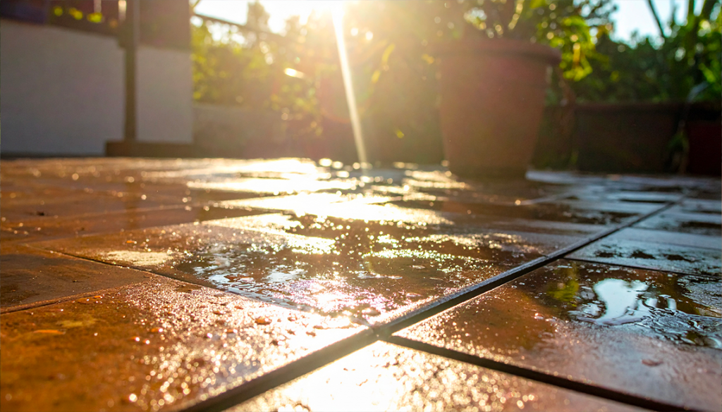 Terrasse humide en train de sécher