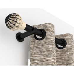 Embout Rotin Noir Mat D28 pour tringle à rideaux