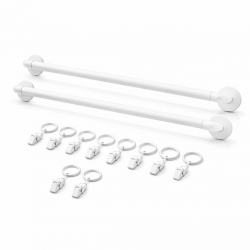 Kit de 2 Barres adhésives blanches mat incurvée style industriel 40-70 cm + 10 pinces pour voilages