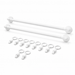Kit de 2 Barres adhésives blanches mat incurvée style industriel 40-70 cm + 10 pinces pour voilages