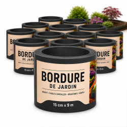 Bordure de Jardin Flexible 15 cm x 108 m - Bordure Fine et Souple pour Pelouse, Massifs et Allées - Délimitation Discrète et Durable - Résistante au Gel et aux UV