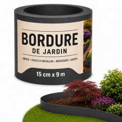 Bordure de Jardin Flexible 15 cm x 9 m - Bordure Fine et Souple pour Pelouse, Massifs et Allées - Délimitation Discrète et Durable - Résistante au Gel et aux UV