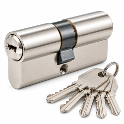 Cylindre Double de Serrure 30x30 mm Oxyloc – Barillet en Laiton Nickelé – 5 Clés Incluses – Pour Porte de Garage, Portail, Volet Battant et Persienne