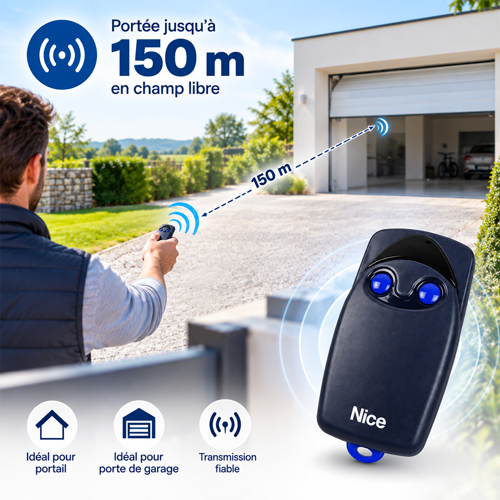 Portée de la télécommande NICE FLO2 jusqu’à 150 m