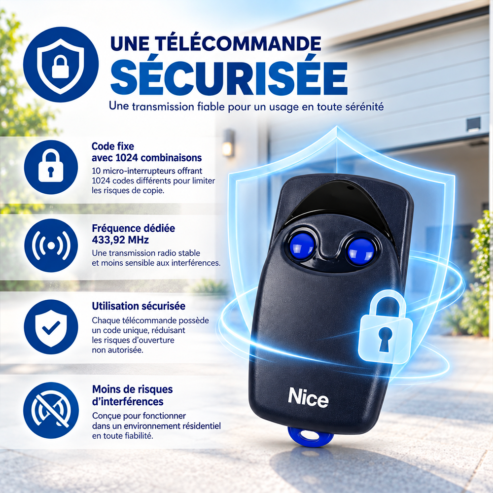 Télécommande NICE FLO2 pour portail et porte de garage