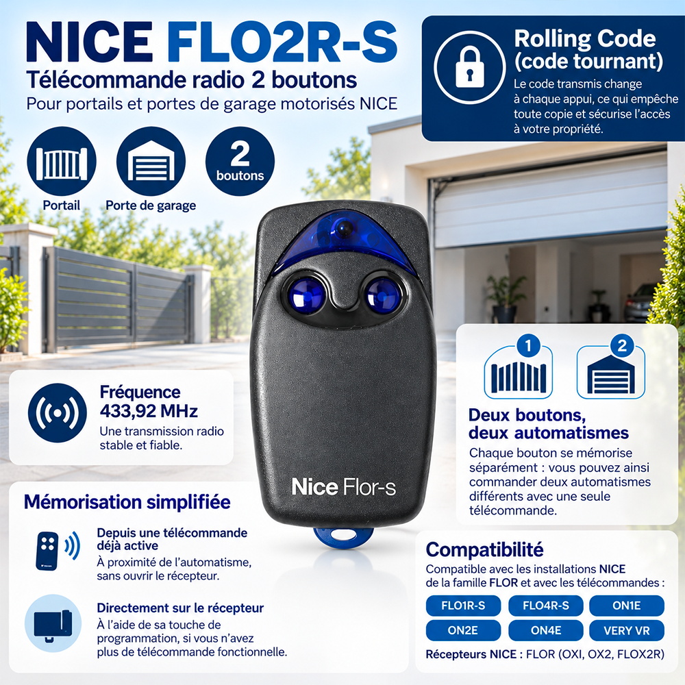 NICE FLO2R-S : caractéristiques et mémorisation