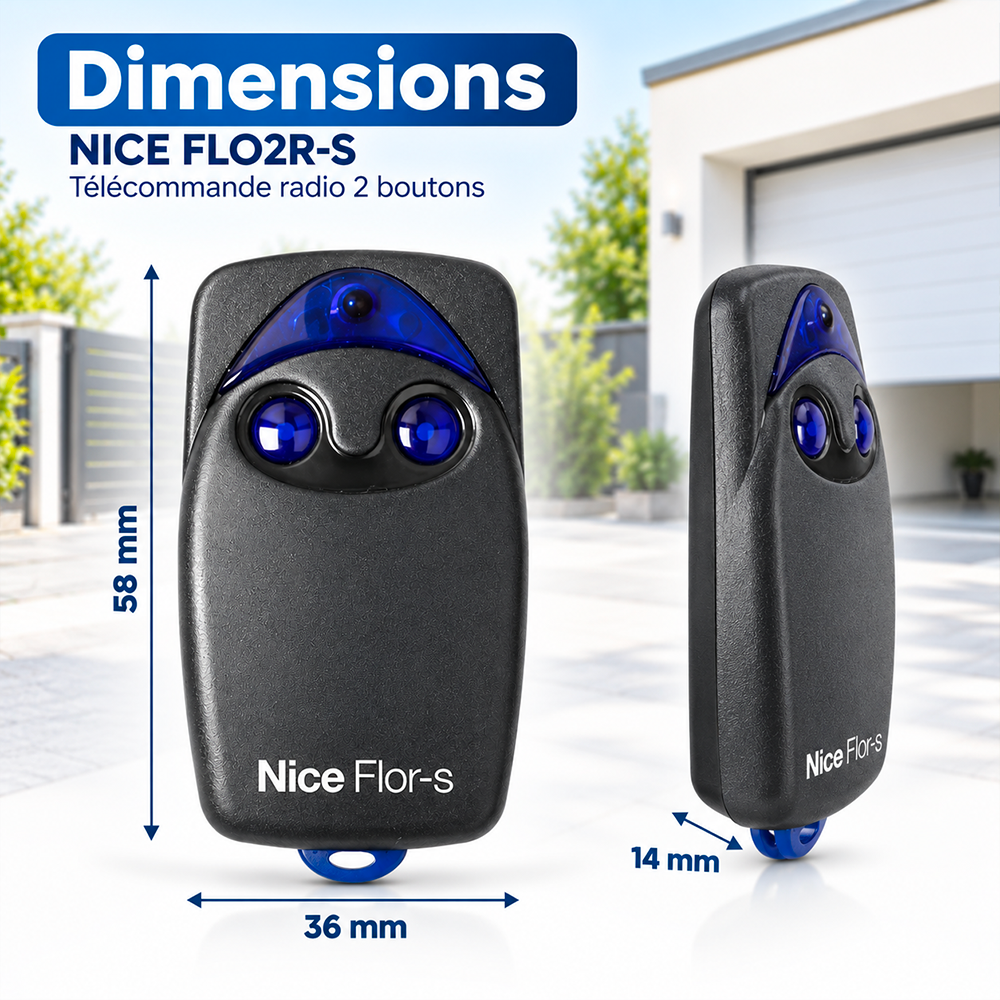 Dimensions de la télécommande NICE FLO2R-S