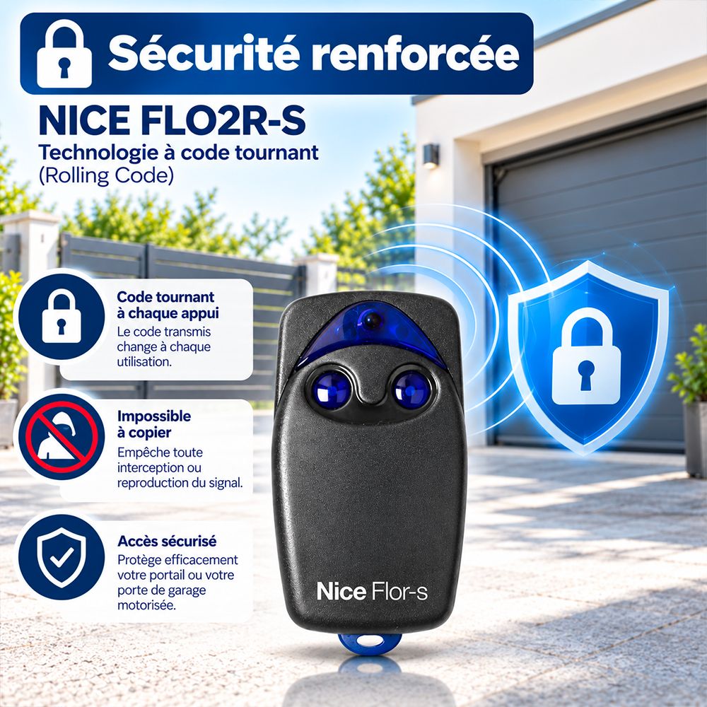 Télécommande NICE FLO2R-S à code tournant sécurisé