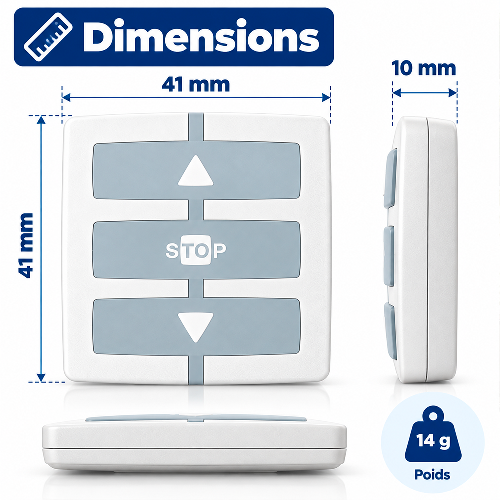Dimensions de l’émetteur NICE WM001G 41 x 41 mm